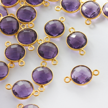 Łącznik ametyst fasetowany w okuciu pozłacanym AG925 10mm