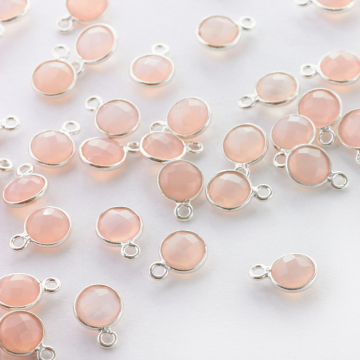 Chalcedon różowy krążek fasetowany w okuciu zawieszka AG925 6mm