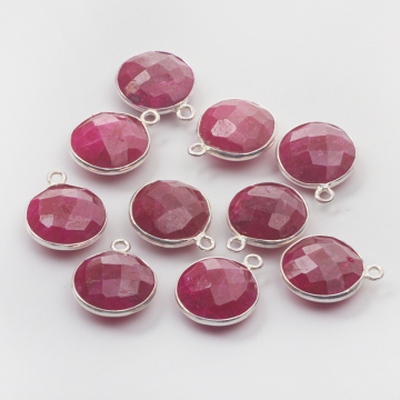 Rubin zawieszka krążek fasetowany w okuciu AG925 12mm