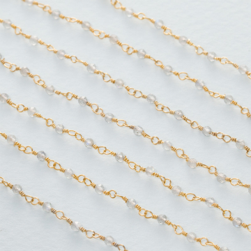 Łańcuch srebrny AG925 pozłacany z labradorytem fasetowanym 2x1.5mm