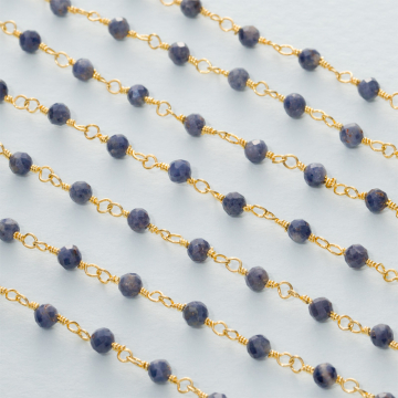 Łańcuch srebrny AG925 pozłacany z szafirem fasetowanym 3mm