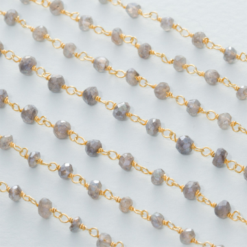 Łańcuch srebrny AG925 pozłacany z labradorytem platerowanym fasetowanym 4x2.5mm