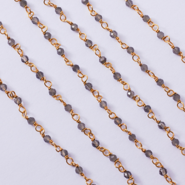 Łańcuch srebrny AG925 pozłacany z kwarcem dymnym 2mm