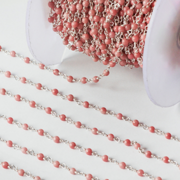 Srebrny łańcuch z różowym koralem AG925