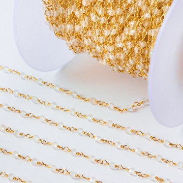 Srebrny łańcuch z kryształem górskim pozłacany AG925 2,5mm