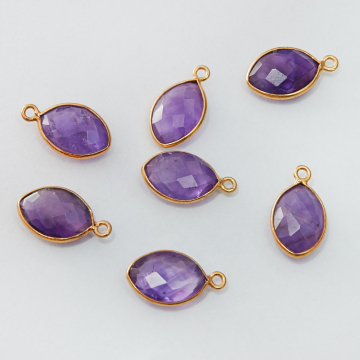 Srebrna zawieszka markiza ametyst w okuciu AG925 pozłacana 12x8mm