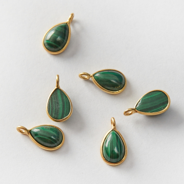 Srebrna zawieszka łezka malachit w okuciu AG925 pozłacana 9x6mm