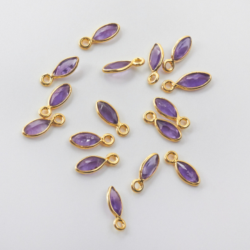 Ametyst markiza w srebrnym okuciu pozłacany AG925 9mm