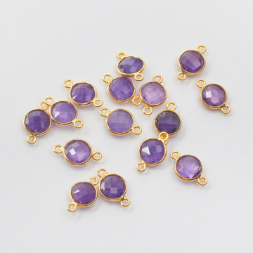Ametyst krążek fasetowany łącznik w okuciu AG925 pozłacany 6mm