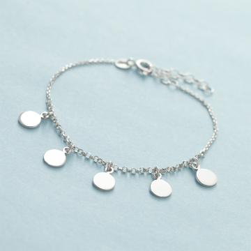 Srebrna, rodowana bransoletka pięć kółeczek,  AG925 16-19cm