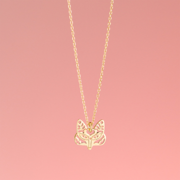 Srebrny, pozłacany naszyjnik lisek ażurowy,  AG925 46cm