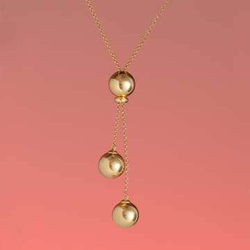Srebrny, pozłacany długi regulowany naszyjnik z trzema kulkami,  AG925 100cm