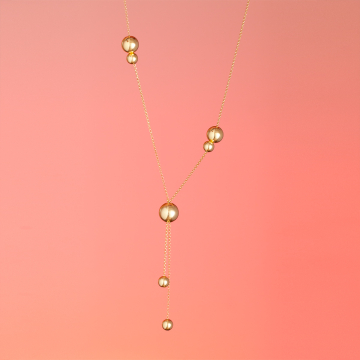 Srebrny, pozłacany długi naszyjnik z siedmioma kulkami,  AG925 42cm