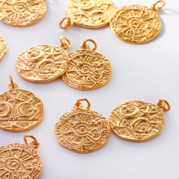 Srebrna zawieszka z księzycami moneta AG925 pozłacana 17,5mm