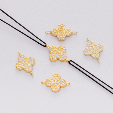 Łącznik z cyrkoniami kwiatek AG925 pozłacany 15x10mm