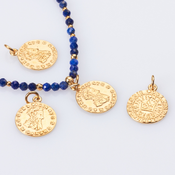 Srebrna zawieszka antyczna moneta z koroną AG925 pozłacana 14mm