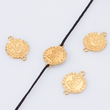 Srebrny łącznik moneta z koroną AG925 pozłacany 19mm