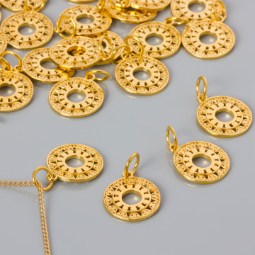 Srebrna zawieszka ażurowa koło czasu AG925 pozłacana 16mm