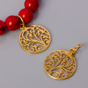 Srebrna zawieszka okrągła ażurowa bluszcz AG925 pozłacana 17mm