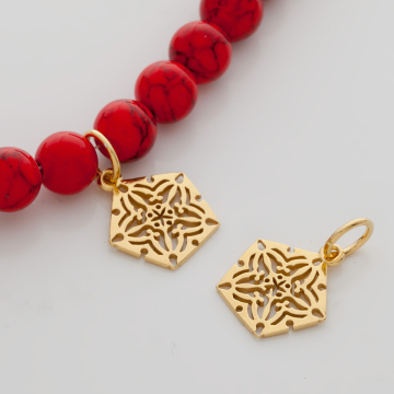 Srebrna zawieszka pięciokąt ażurowy z kółeczkiem AG925 pozłacana 16mm