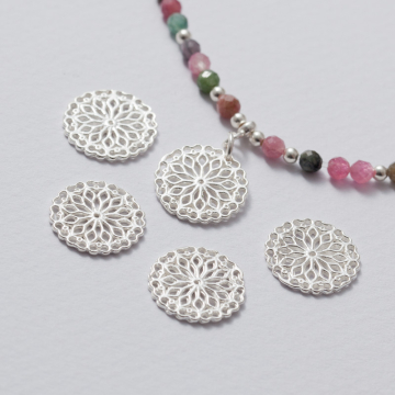 Zawieszka ażurowa rozeta srebrny 15 mm