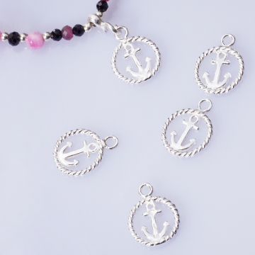 Srebrna zawieszka kotwica w kółku AG925 9mm