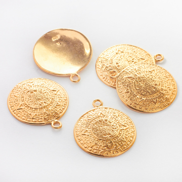 Srebrna zawieszka moneta aztecka wypukła duża AG925 pozłacana 22mm