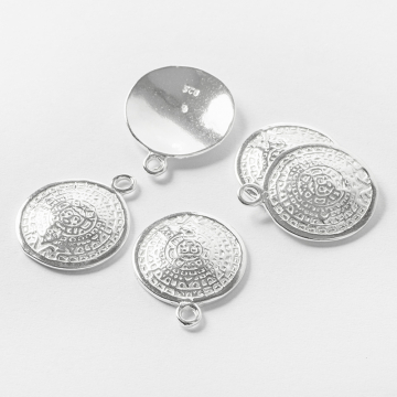 Srebrna zawieszka moneta aztecka wypukła AG925 14mm