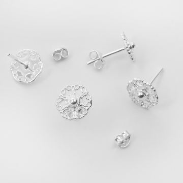 Srebrne kolczyki kółko ażurowe z kropeczką AG925 9mm