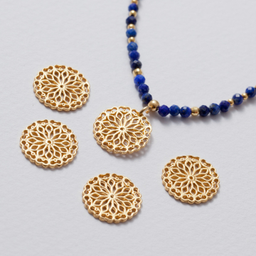 Zawieszka ażurowa rozeta złoty 14 mm