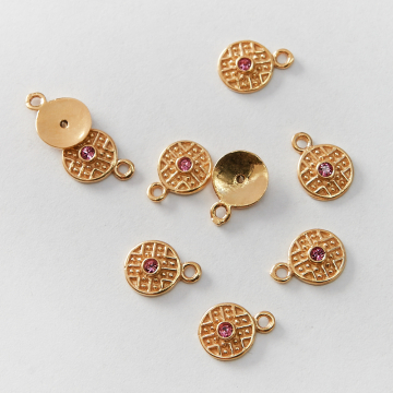 Srebrna zawieszka kółko z cyrkonią fuchsia AG925 pozłacana 7,5mm