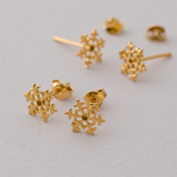 Kolczyki śnieżynki AG925 pozłacane 8mm