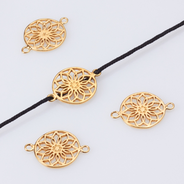 Srebrny łącznik ażurowa mandala z dwoma kółkami AG925 pozłacany 19.5mm