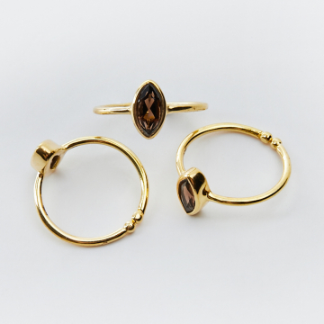 Srebrny pierścionek regulowany z kryształem górskim dymnym markiza AG925 pozłacany 20mm Srebrny pierścionek regulowany z kryształem górskim dymnym markiza AG925 pozłacany 20mm