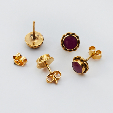 Srebrne kolczyki sztyfty z rubinem AG925 pozłacane 7mm