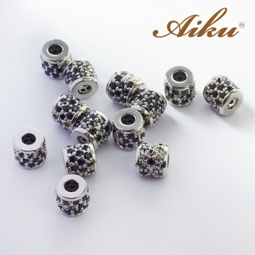 Koralik walec z czarną cyrkonią rodowany 7mm