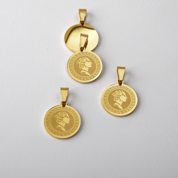 Zawieszka ze stali chirurgicznej moneta w kolorze złotym 15mm