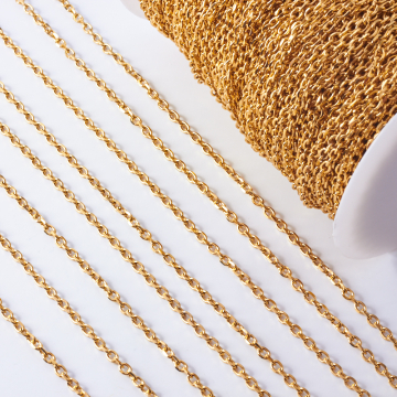 Łańcuch ze stali chirurgicznej owal fasetowany w kolorze złotym 5x4mm