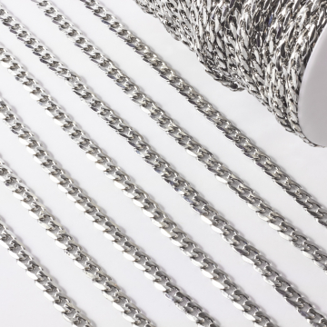 Łańcuch ze stali chirurgicznej pancerka fasetowana w kolorze srebrnym 11x7mm