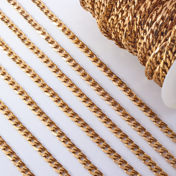 Łańcuch ze stali chirurgicznej pancerka fasetowana w kolorze złotym 11x7,5mm