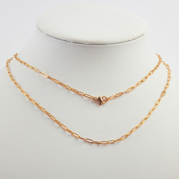 Łańcuszek ze stali szlachetnej płaski owal podłużny z zapięciem w kolorze złotym 75cm