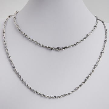 Łańcuszek ze stali chirurgicznej kordel w kolorze srebrnym 55cm