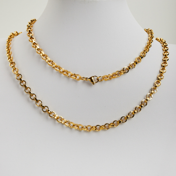 Łańcuszek ze stali chirurgicznej kółka w kolorze złotym 50cm