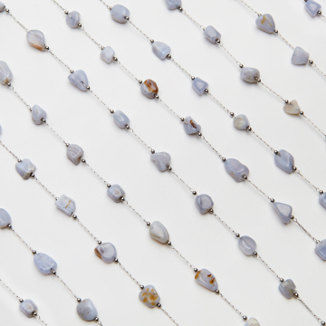 Łańcuch z agatem blue lace ze stali chirurgicznej w kolorze srebrnym 13x4mm