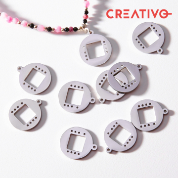 Baza do beadingu kółko z wyciętym kwadratem ze stali chirurgicznej w kolorze srebrnym 14,9mm