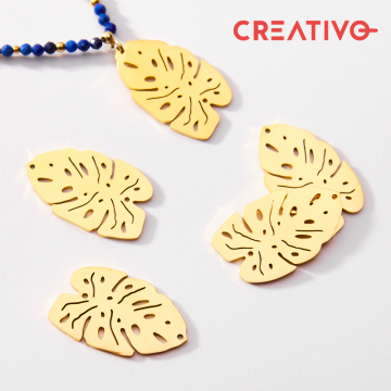 Zawieszka łącznik ze stali szlachetnej monstera w kolorze złotym 30mm