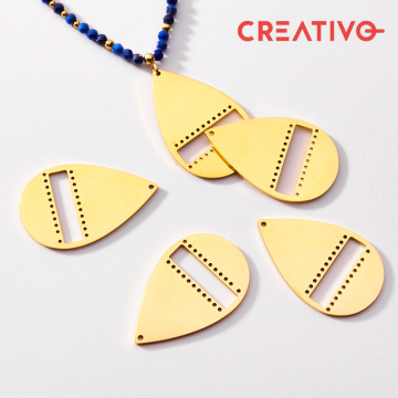 Baza do beadingu łezka ze stali chirurgicznej w kolorze złotym 34mm