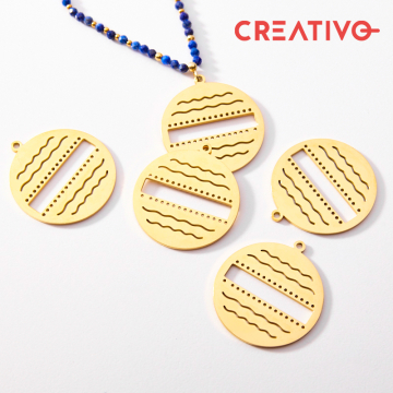 Baza do beadingu kółko z falami ze stali chirurgicznej w kolorze złotym 30mm