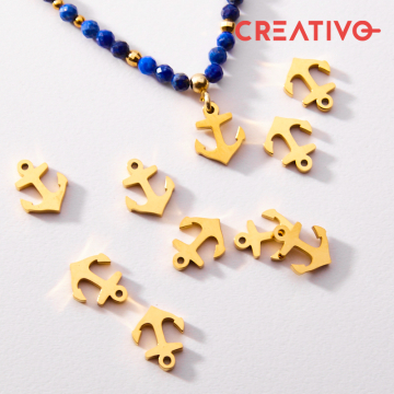 Zawieszka ze stali szlachetnej kotwica w kolorze złotym 11mm