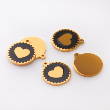 Zawieszka emaliowana kółko ze stali chirurgicznej w kolorze złotym serce czarne 13mm